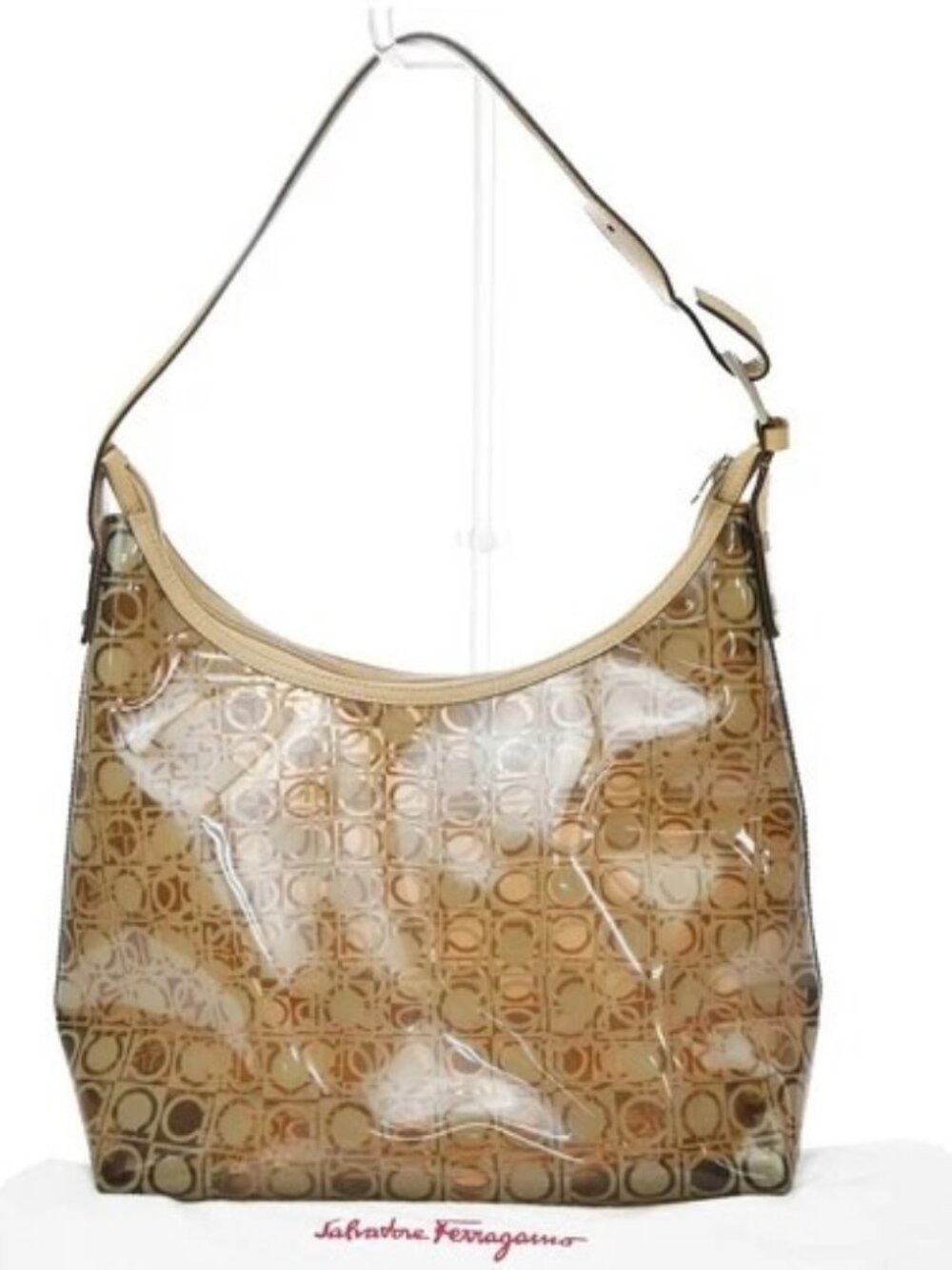 SALVATORE FERRAGAMO Logo Gancini Shoulder Bag PVC Leather Brown SHW 04KD781